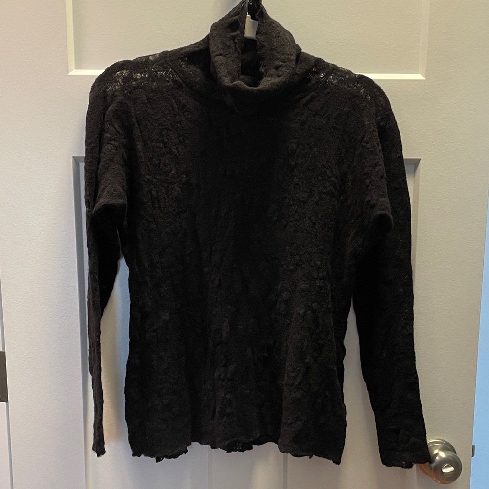 Yigal Azrouel Black Lace Knit Turtleneck Sweater Witchy Sheer Whimsygoth Top